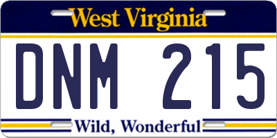 WV license plate DNM215