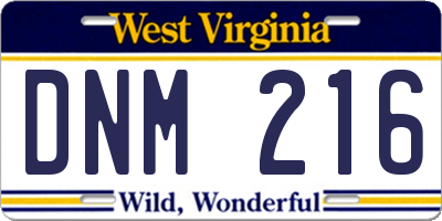 WV license plate DNM216