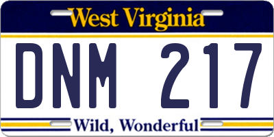 WV license plate DNM217
