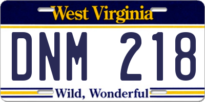 WV license plate DNM218