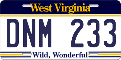 WV license plate DNM233