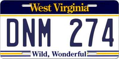 WV license plate DNM274