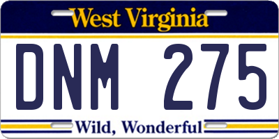 WV license plate DNM275