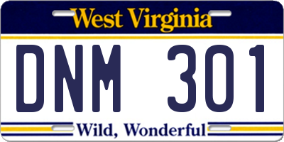 WV license plate DNM301