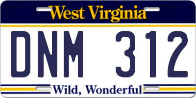 WV license plate DNM312