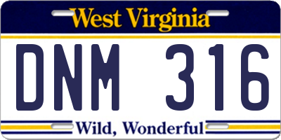 WV license plate DNM316