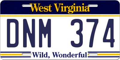 WV license plate DNM374
