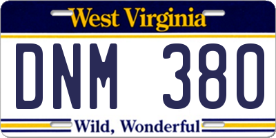 WV license plate DNM380