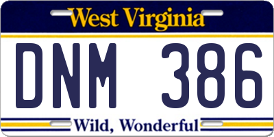 WV license plate DNM386
