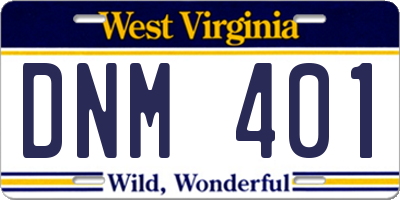 WV license plate DNM401