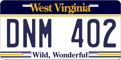 WV license plate DNM402