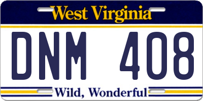 WV license plate DNM408