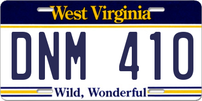 WV license plate DNM410