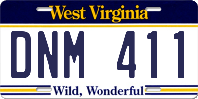 WV license plate DNM411