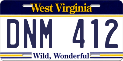 WV license plate DNM412