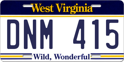 WV license plate DNM415