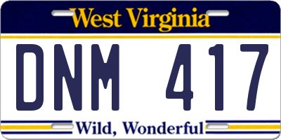WV license plate DNM417