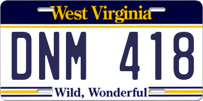 WV license plate DNM418