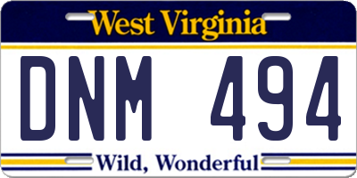 WV license plate DNM494