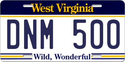 WV license plate DNM500