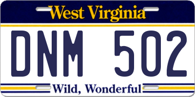 WV license plate DNM502
