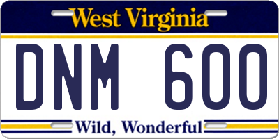 WV license plate DNM600
