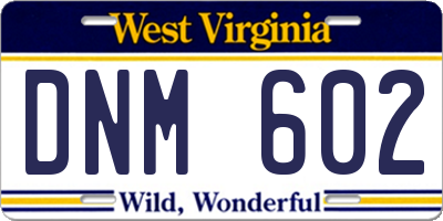 WV license plate DNM602