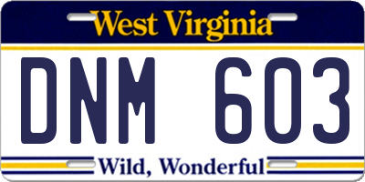 WV license plate DNM603