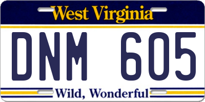 WV license plate DNM605
