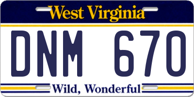 WV license plate DNM670