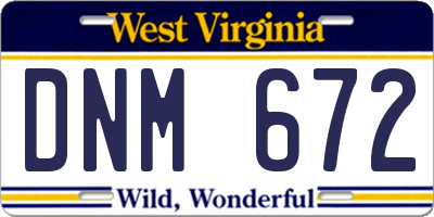 WV license plate DNM672