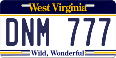 WV license plate DNM777