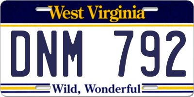 WV license plate DNM792