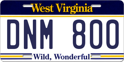 WV license plate DNM800