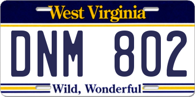 WV license plate DNM802