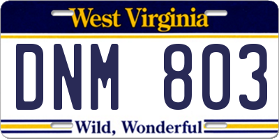 WV license plate DNM803