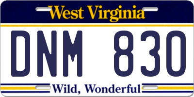 WV license plate DNM830