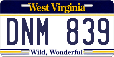 WV license plate DNM839