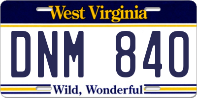 WV license plate DNM840