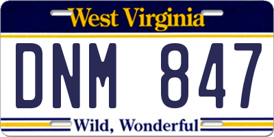 WV license plate DNM847