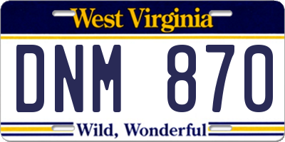 WV license plate DNM870