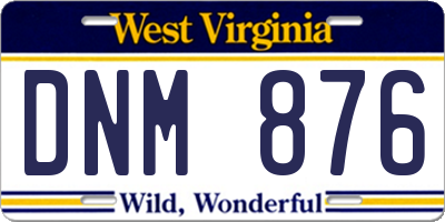 WV license plate DNM876