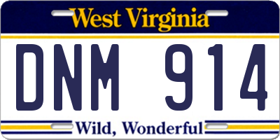 WV license plate DNM914