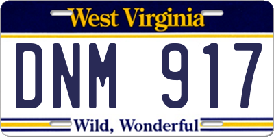 WV license plate DNM917
