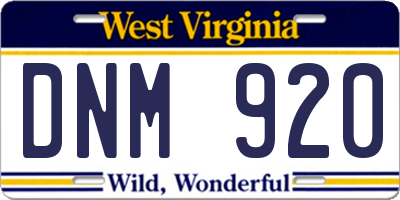 WV license plate DNM920