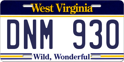 WV license plate DNM930