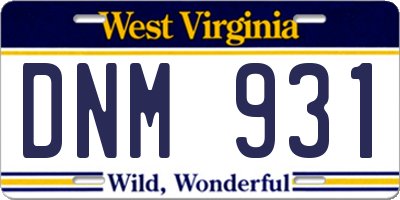 WV license plate DNM931