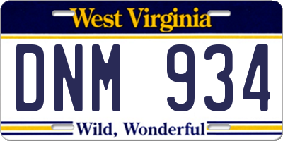WV license plate DNM934
