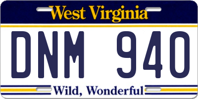 WV license plate DNM940