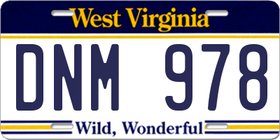 WV license plate DNM978